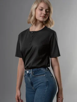 T-Shirt mit Knopfleiste DELUXE Baumwolle Schwarz