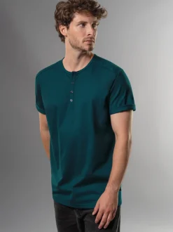 T-Shirt mit Knopfleiste DELUXE Baumwolle Saphir