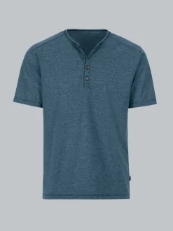 T-Shirt mit Knopfleiste DELUXE Baumwolle Jeans-melange