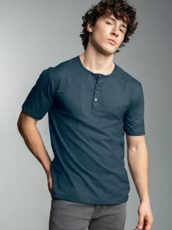T-Shirt mit Knopfleiste DELUXE Baumwolle Jeans-melange