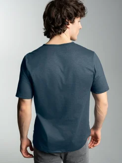 T-Shirt mit Knopfleiste DELUXE Baumwolle Jeans-melange