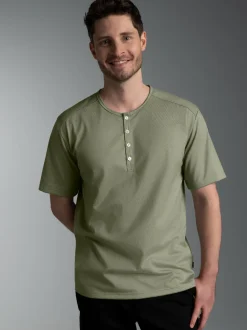 T-Shirt mit Knopfleiste DELUXE Baumwolle Salbei