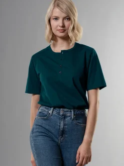 T-Shirt mit Knopfleiste DELUXE Baumwolle Saphir