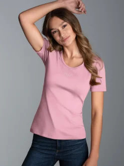 T-Shirt mit Kristallsteinen Lilie