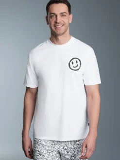 T-Shirt mit lustigem Smiley-Printmotiv Weiss