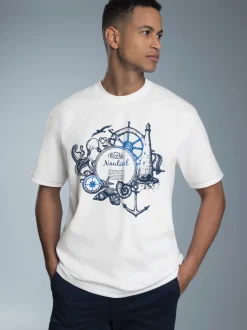 T-Shirt mit maritimem Printmotiv Weiss