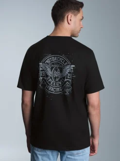 T-Shirt mit Motorrad-Printmotiven Schwarz