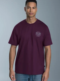 T-Shirt mit Motorrad-Printmotiven Aubergine