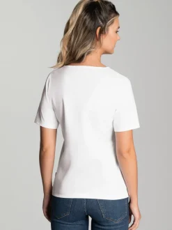 T-Shirt mit Seepferdchen-Print aus Strasssteinchen Weiss