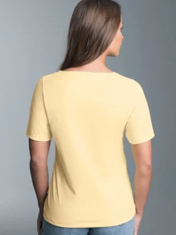 T-Shirt mit Seepferdchen-Print aus Strasssteinchen Vanille