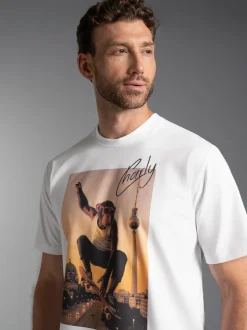 T-Shirt trigema Affe Charly Skateboard Weiss