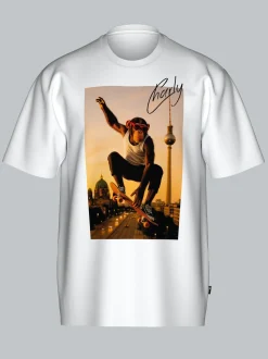T-Shirt trigema Affe Charly Skateboard Weiss