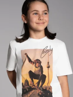 T-Shirt trigema Affe Charly Skateboard Weiss