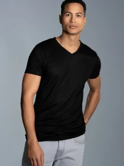 V-Shirt aus 100% Lyocell Schwarz