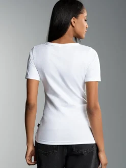 V-Shirt aus Baumwolle/Elastan Weiss
