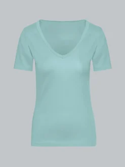 V-Shirt aus Baumwolle/Elastan Gletscher
