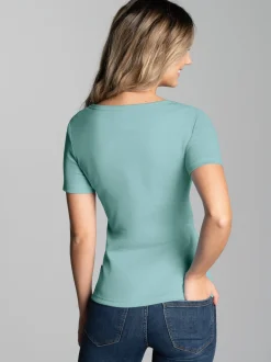 V-Shirt aus Baumwolle/Elastan Gletscher