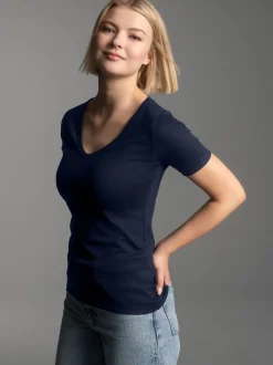 V-Shirt aus Baumwolle/Elastan Navy