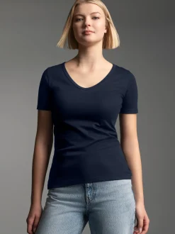 V-Shirt aus Baumwolle/Elastan Navy