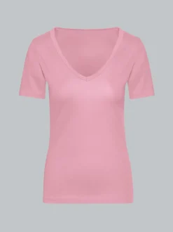 V-Shirt aus Baumwolle/Elastan Lilie
