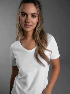 V-Shirt aus Modal Weiss