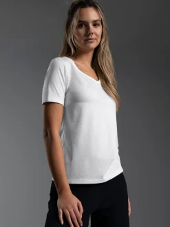 V-Shirt aus Modal Weiss