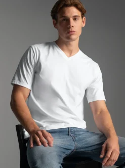 V-Shirt DELUXE Baumwolle Weiss